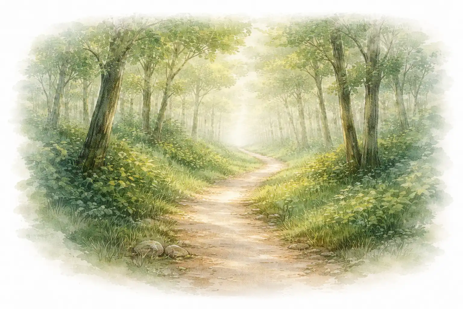 sendero que se adentra en el bosque simbolizando la constancia en la práctica de meditación sin ver el destino