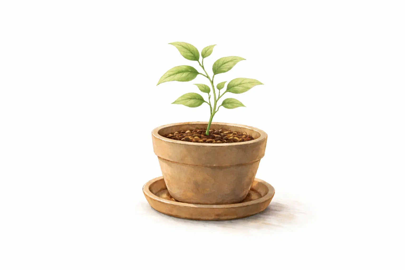 planta creciendo en maceta con fondo suave, símbolo de constancia en la meditación