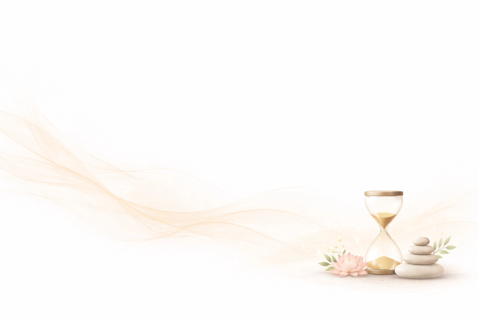 fondo blanco con líneas suaves y reloj de arena sutil representando el fluir del tiempo en la meditación