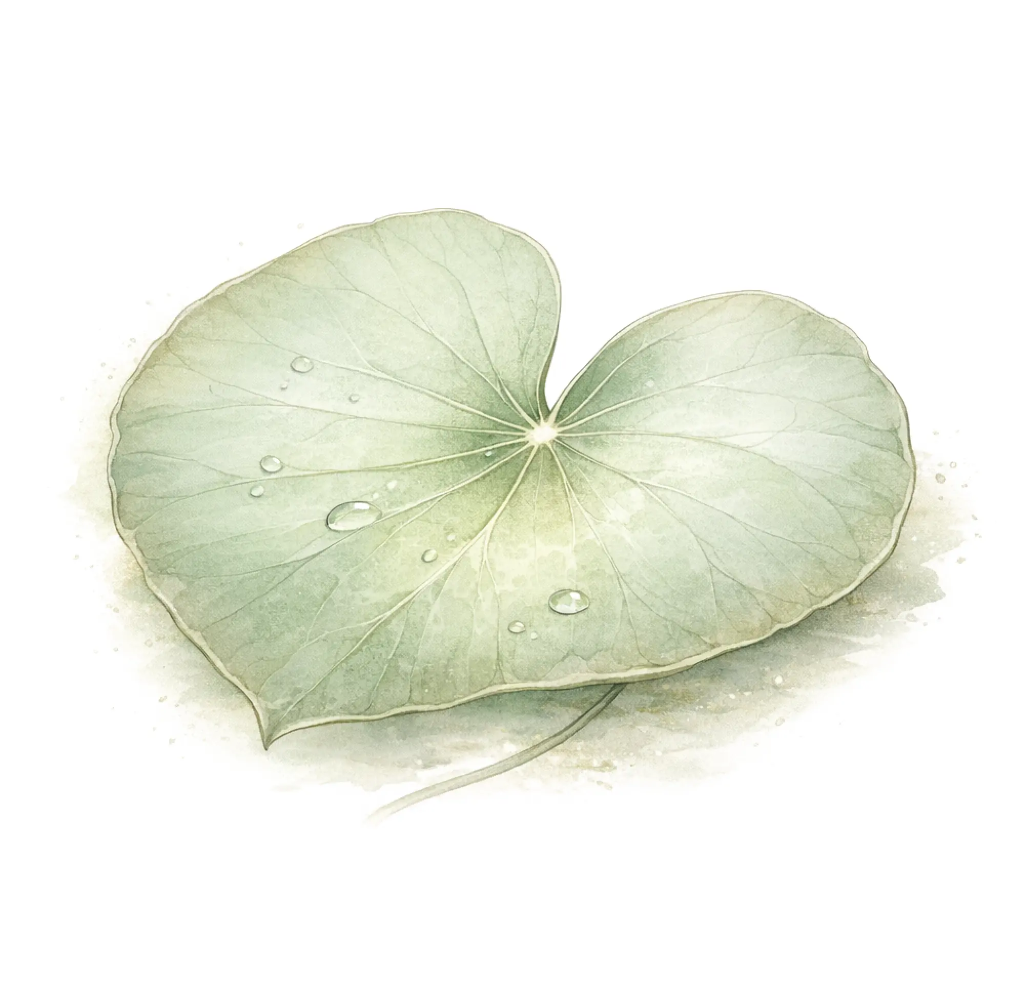 hoja de nenúfar minimalista en estilo contemplativo con tonos suaves y fondo claro