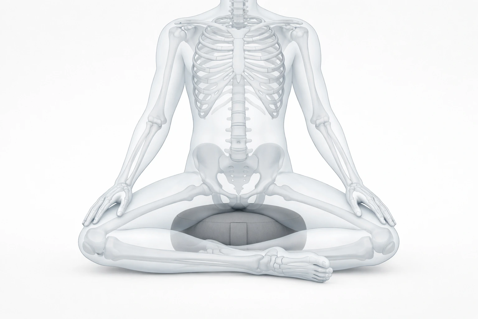 postura birmana para meditar sentado en cojín con piernas cruzadas y pelvis elevada
