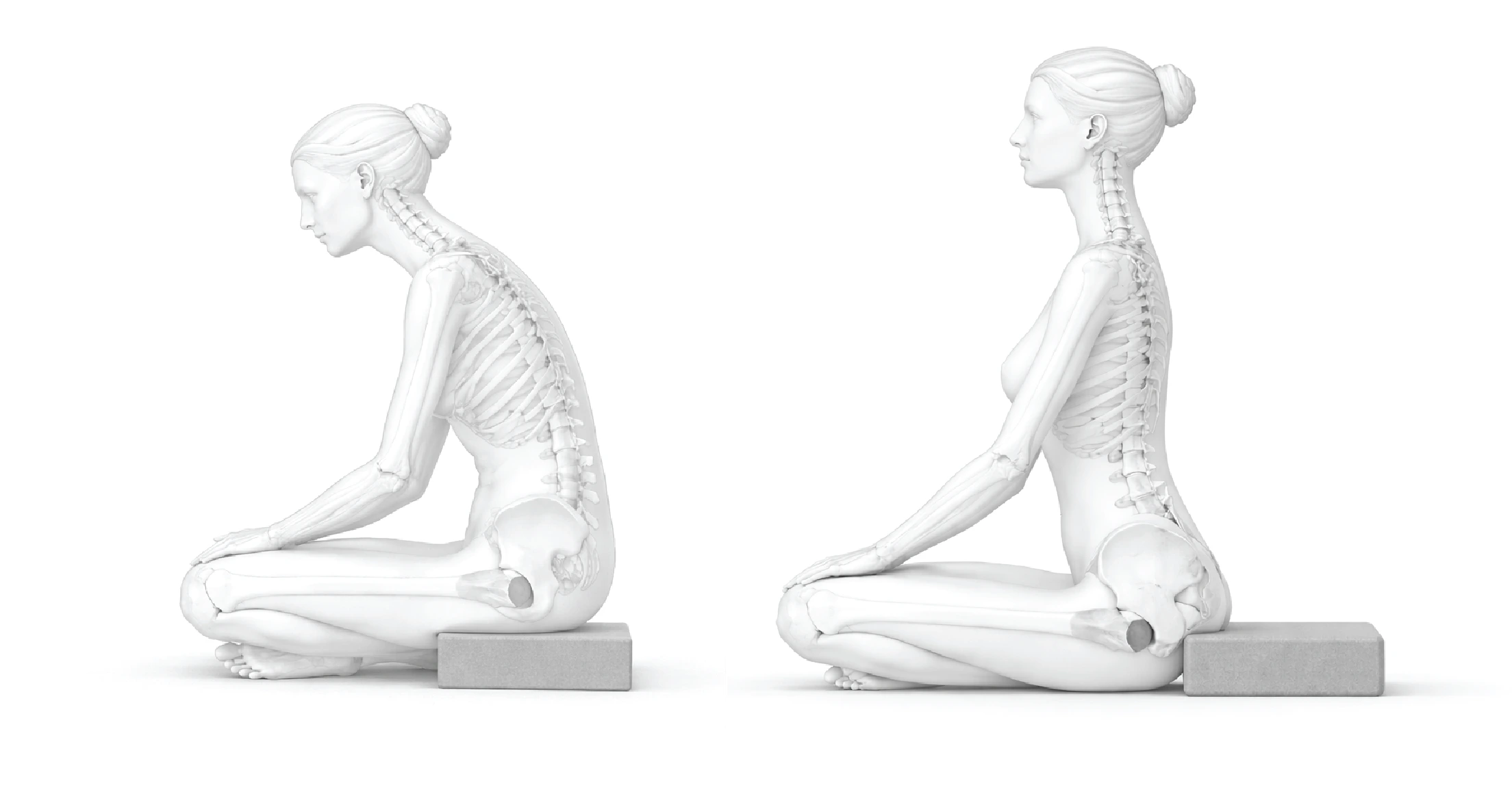 comparación de postura de meditación correcta e incorrecta según la posición de la pelvis