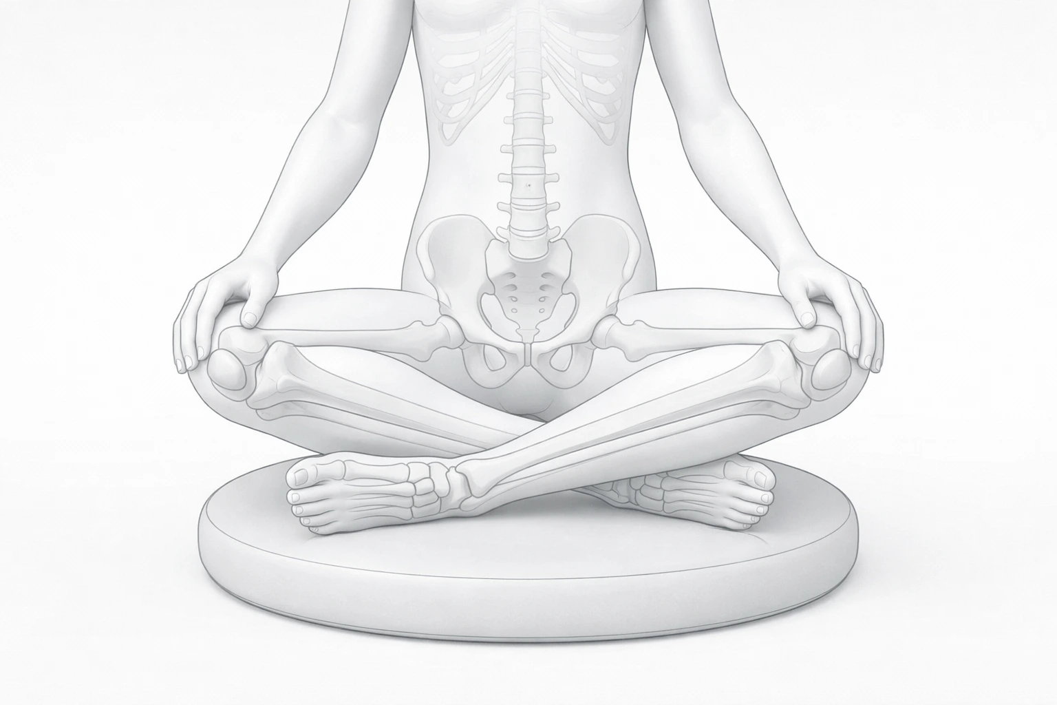 postura fácil de meditación con piernas cruzadas sobre cojín y espalda erguida