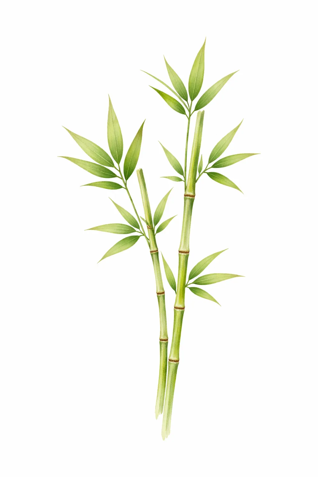 tallos de bambú en estilo acuarela sobre fondo blanco con estética zen minimalista