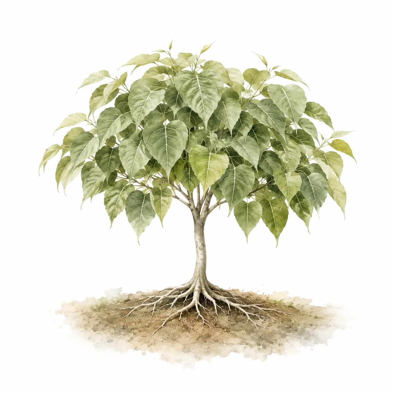 Árbol bodhi con raíces visibles como símbolo de bhāvanā, el cultivo de la mente en la meditación budista