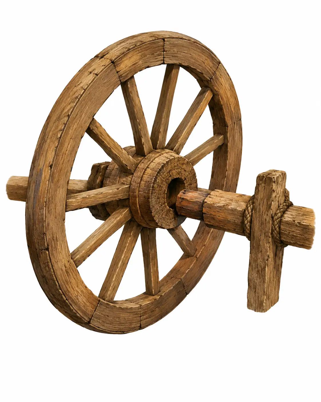 Rueda de carro antiguo mal encajada en su eje como imagen de dukkha en las Cuatro Nobles Verdades